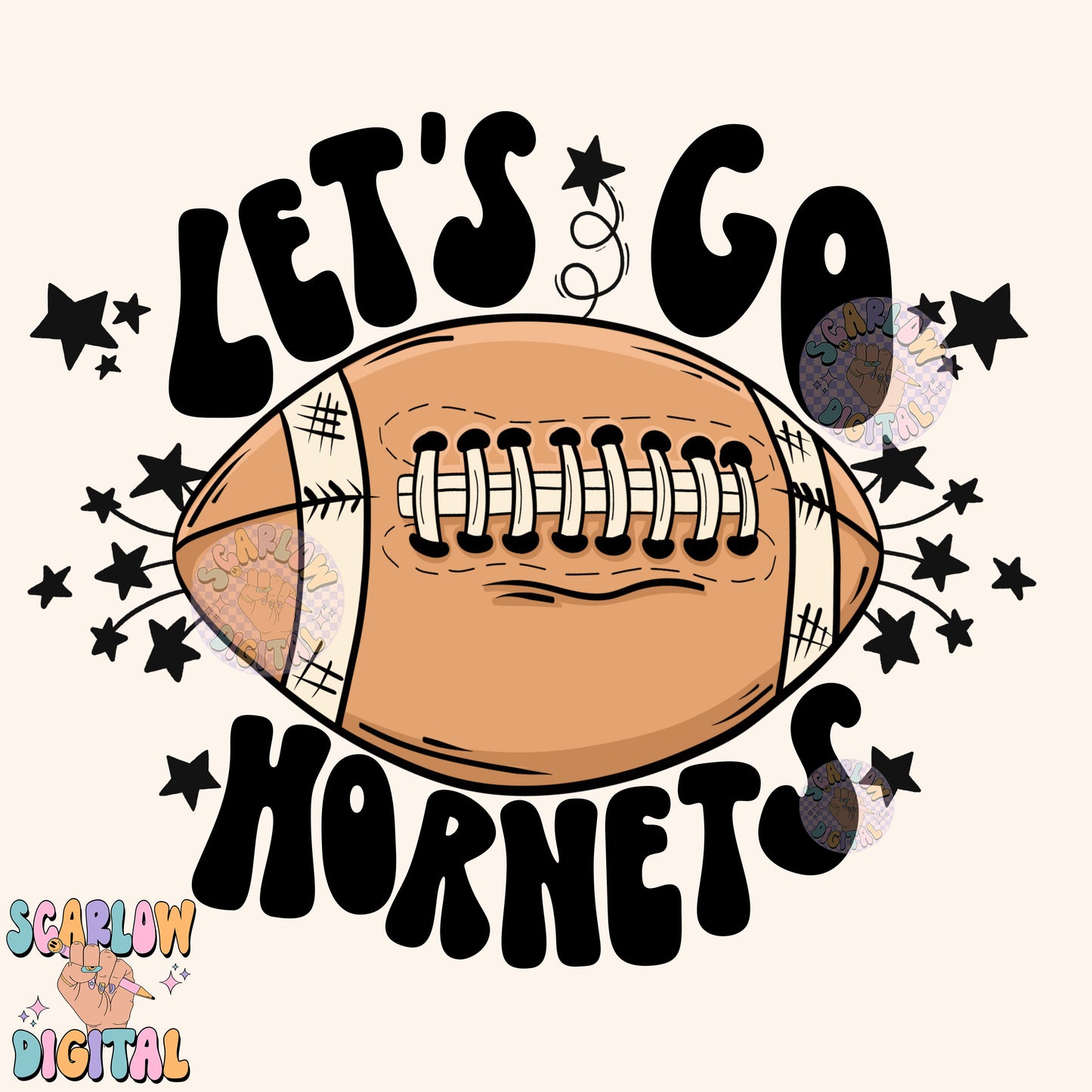 Let's Go Hornets PNG Digital Design Download, pom pom png, football png, sports png, single color png, school spirit png, team spirit png