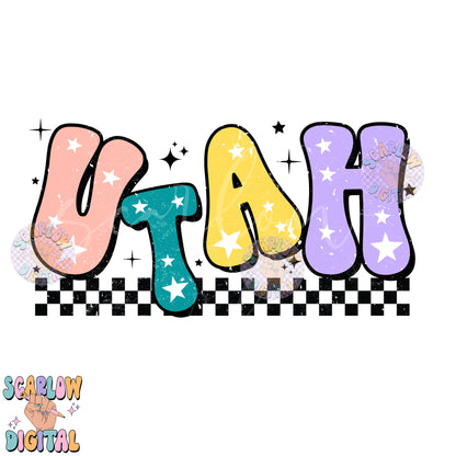 Utah PNG Digital Design Download, city png design, colorful png, stars png, women png, Utah tshirt png, retro png, city and state designs