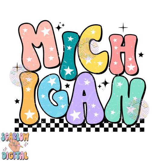 Michigan PNG Digital Design Download, city png designs, colorful png, stars png, women png, michigan tshirt designs, retro png, hometown png