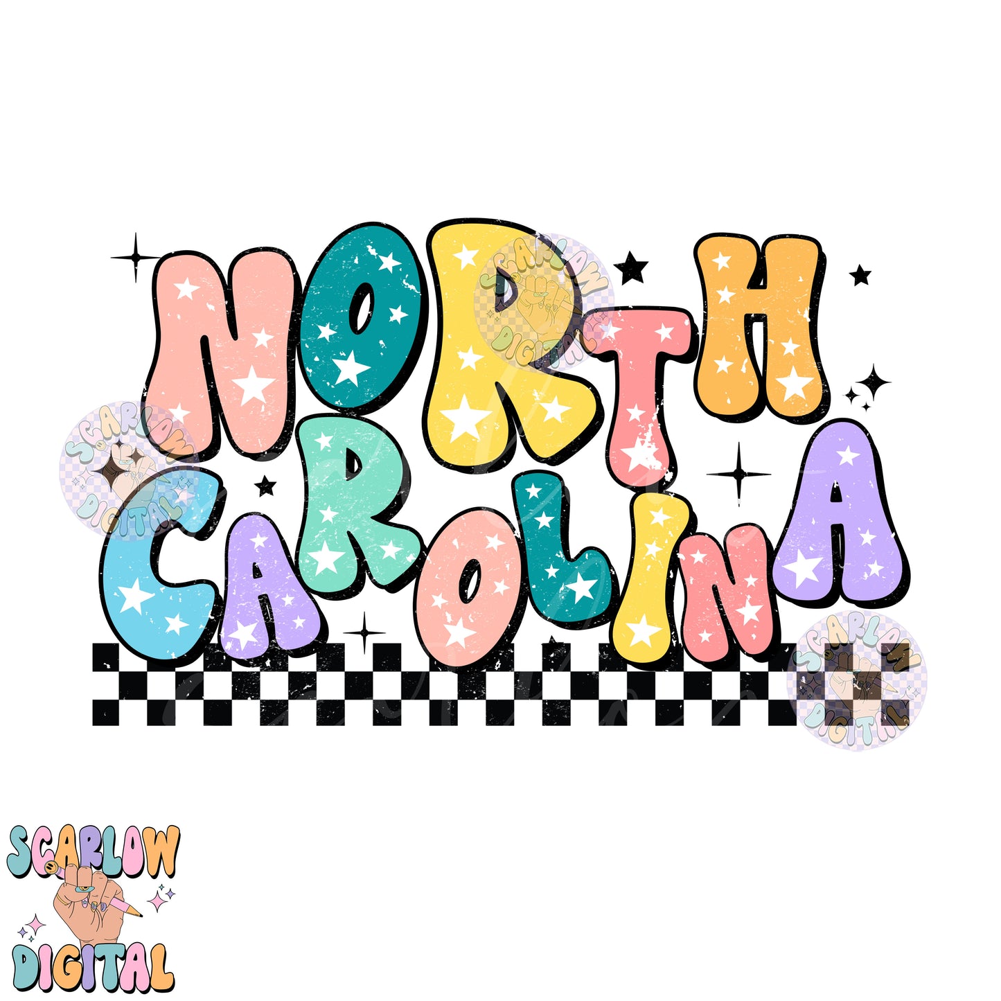 North Carolina PNG Digital Design Download, city png design, colorful png, star png, women png, North Carolina tshirt png, retro png designs