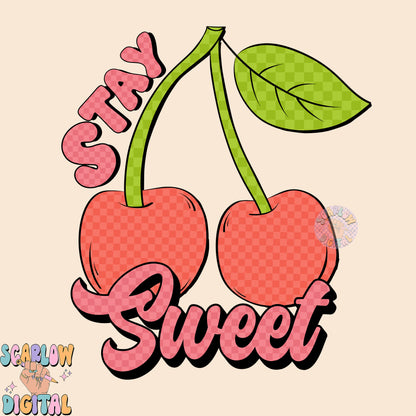 Stay Sweet PNG-Valentine's Day Sublimation Digital Design Download-cherries png, fruit png, kids valentines png, checkered png, retro png