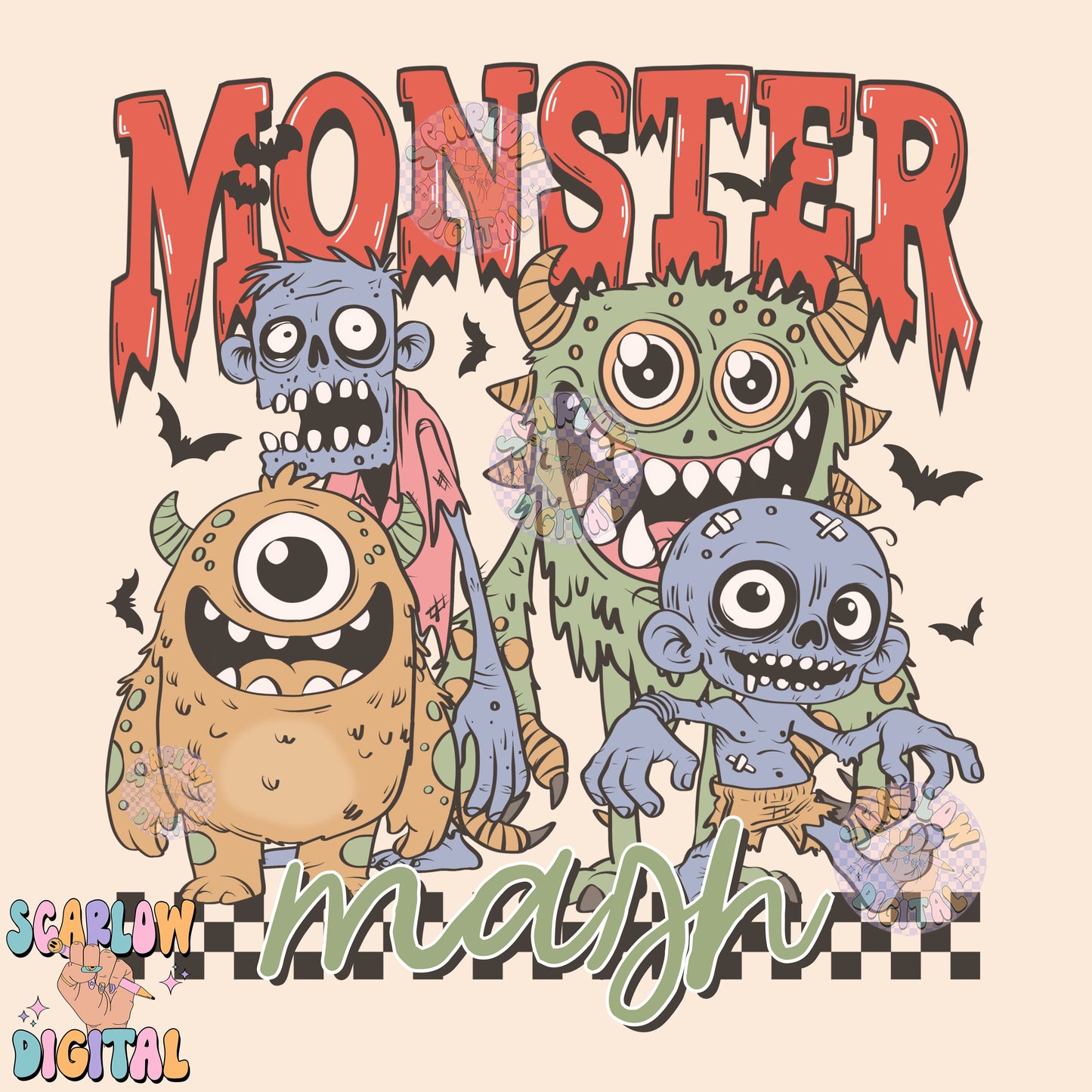 Monsters PNG Digital Design Download, Halloween png, vintage png designs, spooky season png, retro halloween png, zombies png, grunge png