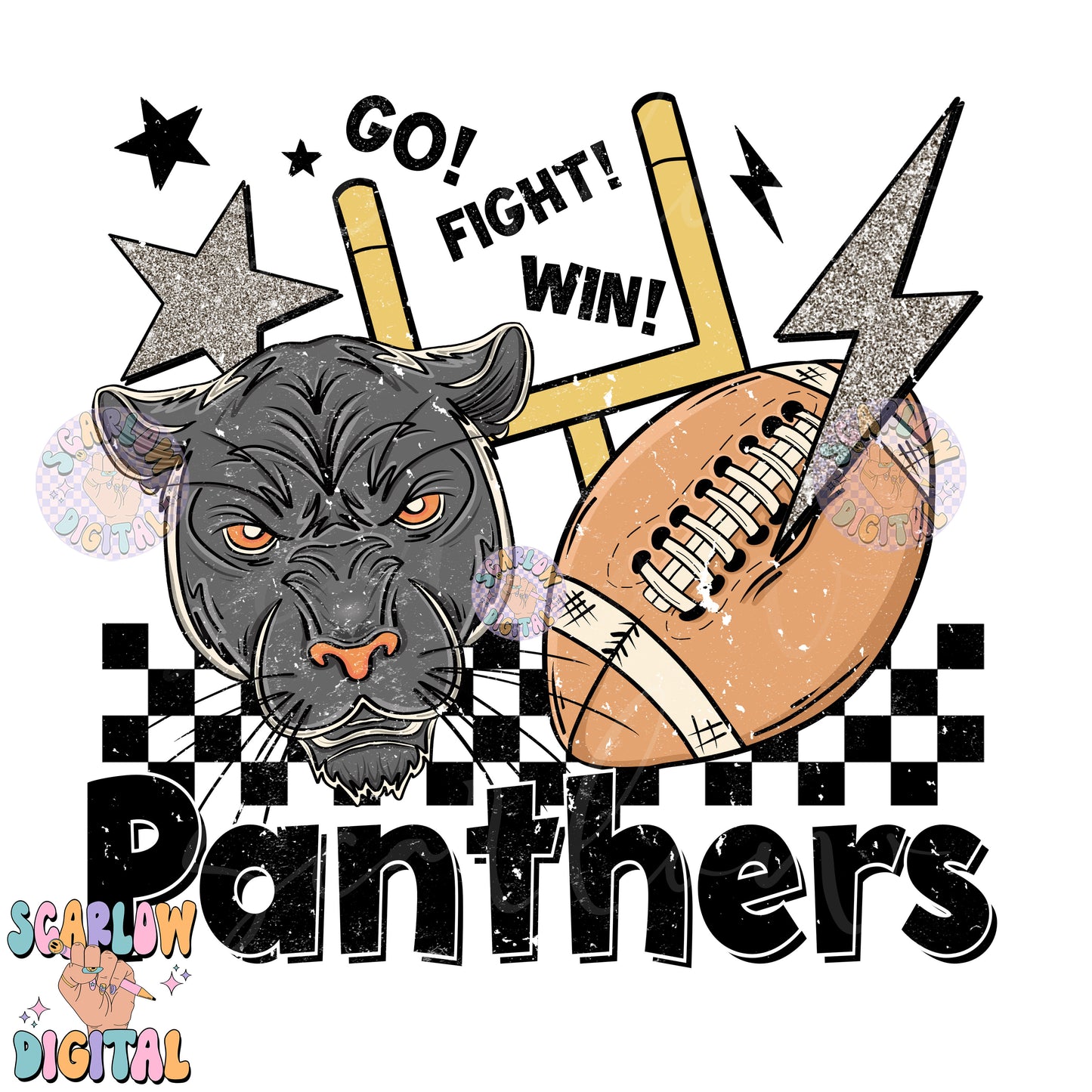 Panthers PNG Digital Design Download, football png, retro Panthers png, Panthers mascot png, school mascot png, football season png designs