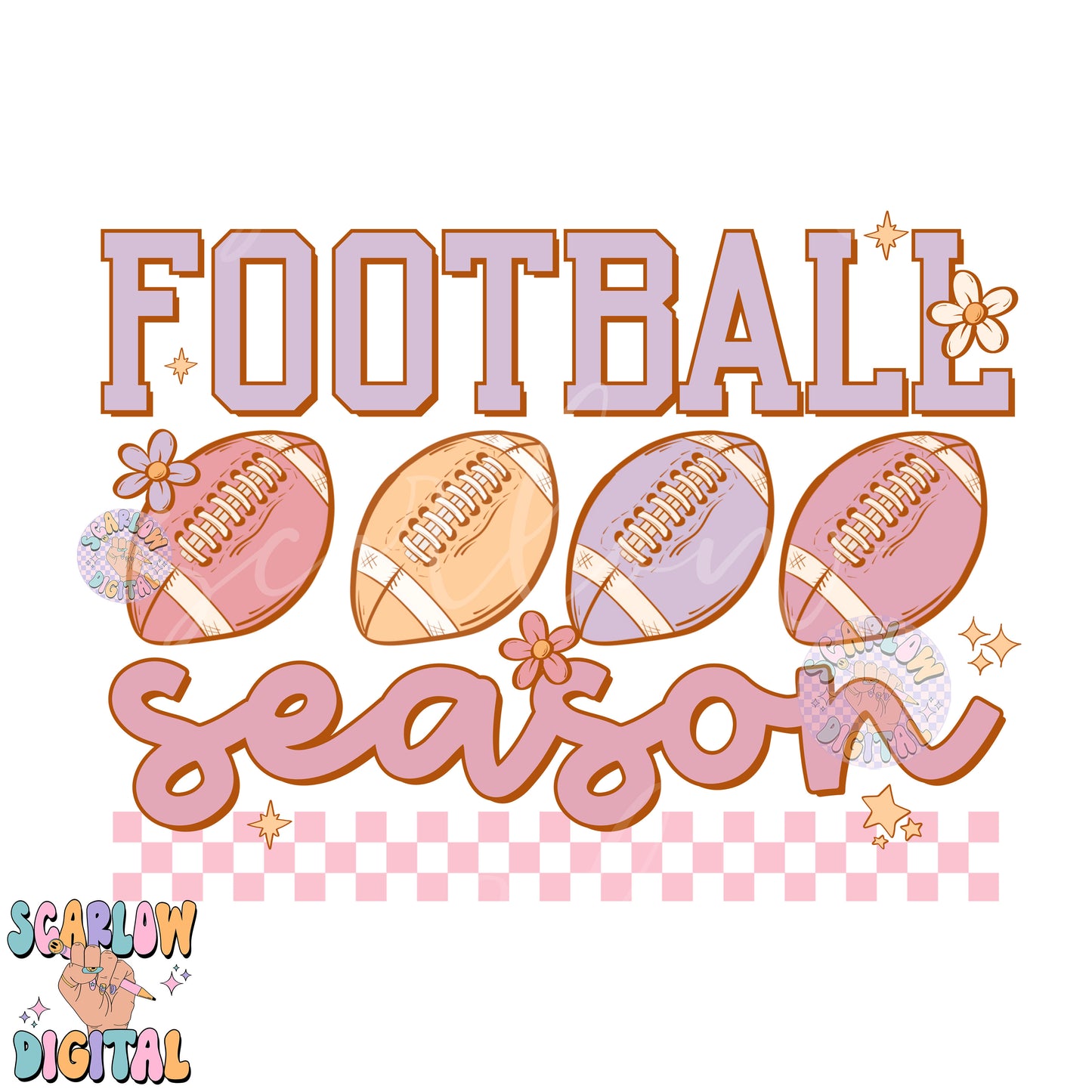 Football Season PNG Digital Design Download, boho football png, flower footballs png, girly football designs, football mama png, retro png