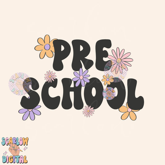 Preschool PNG Digital Design Download, back to school png, little girl png, flowers png, floral png, trendy school designs, girl tshirt png
