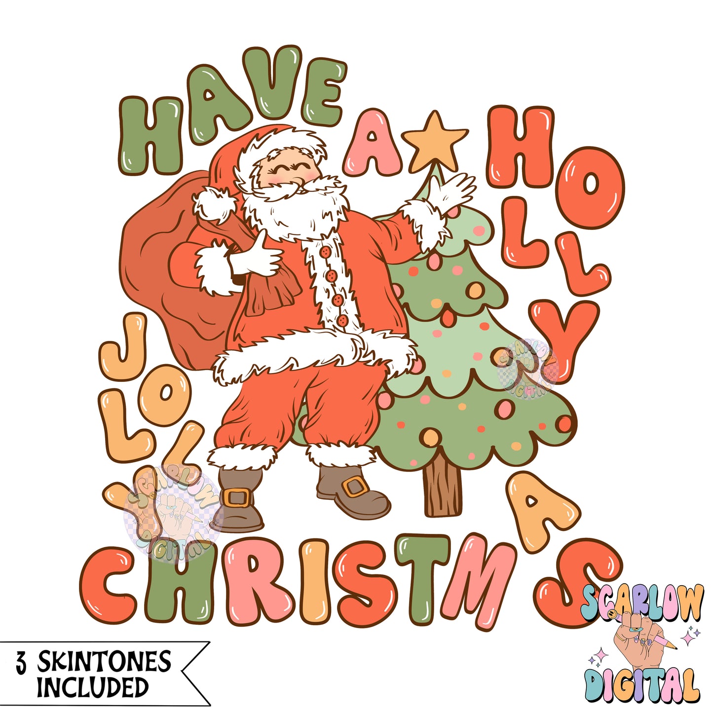 Have a Holly Jolly Christmas PNG Digital Design Download, Christmas png, santa claus png, christmas tree png, traditional christmas png