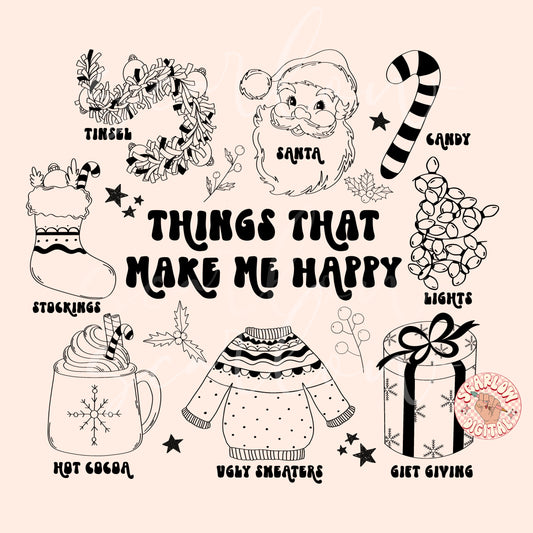 Things That Make Me Happy PNG-Christmas Sublimation Digital Design Download-santa claus png, candy cane png, outlined png, simple xmas png