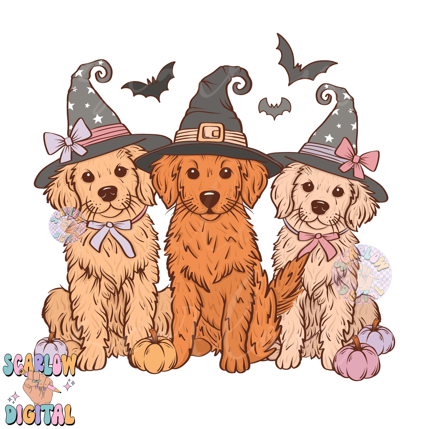 Spooky Dogs PNG Digital Design Download, Halloween png, golden retrievers png, puppies png, kids halloween png, fall png designs, girl png