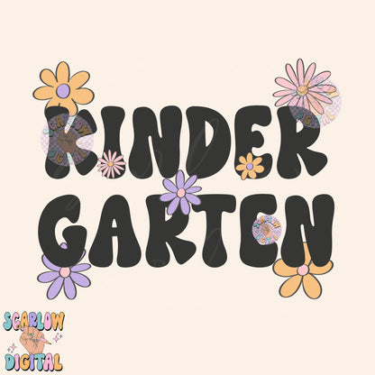 Kindergarten PNG Digital Design Download, back to school png, little girl png, flowers png, grade school png, trendy school design, girl png