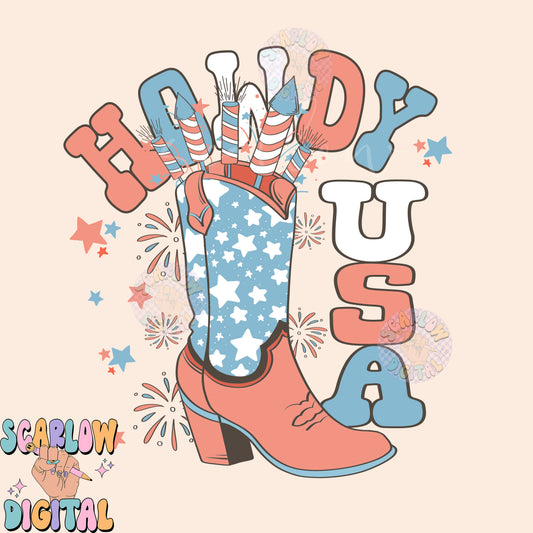 Howdy USA PNG-Fourth of July Sublimation Digital Design Download-patriotic png, stars & stripes png, fireworks png, western png, america png
