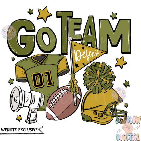 Website Exclusive: Go Team Green and Gold Football PNG Sublimation Digital Design Download