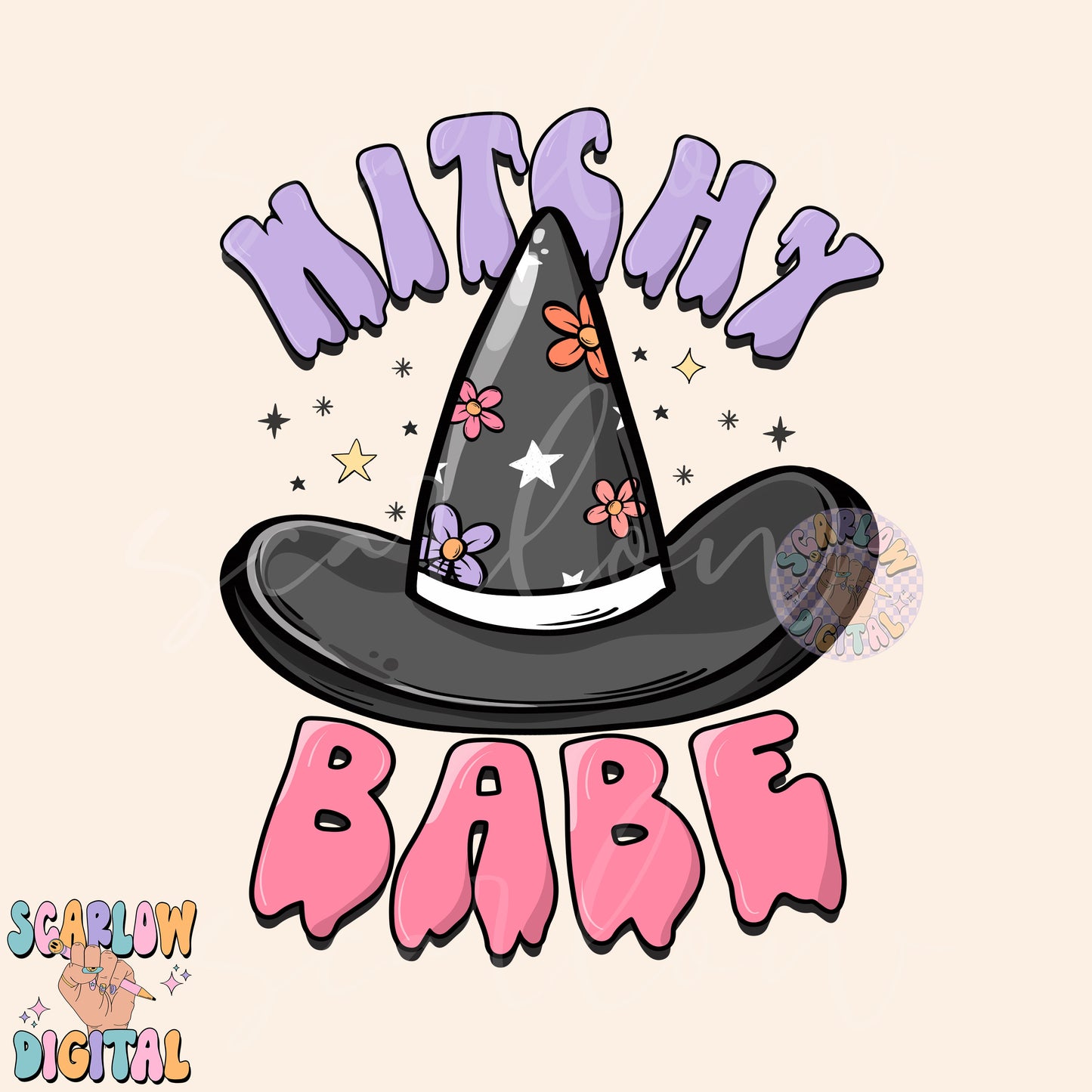 Witchy Babe PNG Digital Design Download, Halloween png, kids halloween designs, witch hat png, preppy halloween png, mama mini png designs