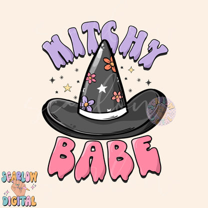 Witchy Babe PNG Digital Design Download, Halloween png, kids halloween designs, witch hat png, preppy halloween png, mama mini png designs