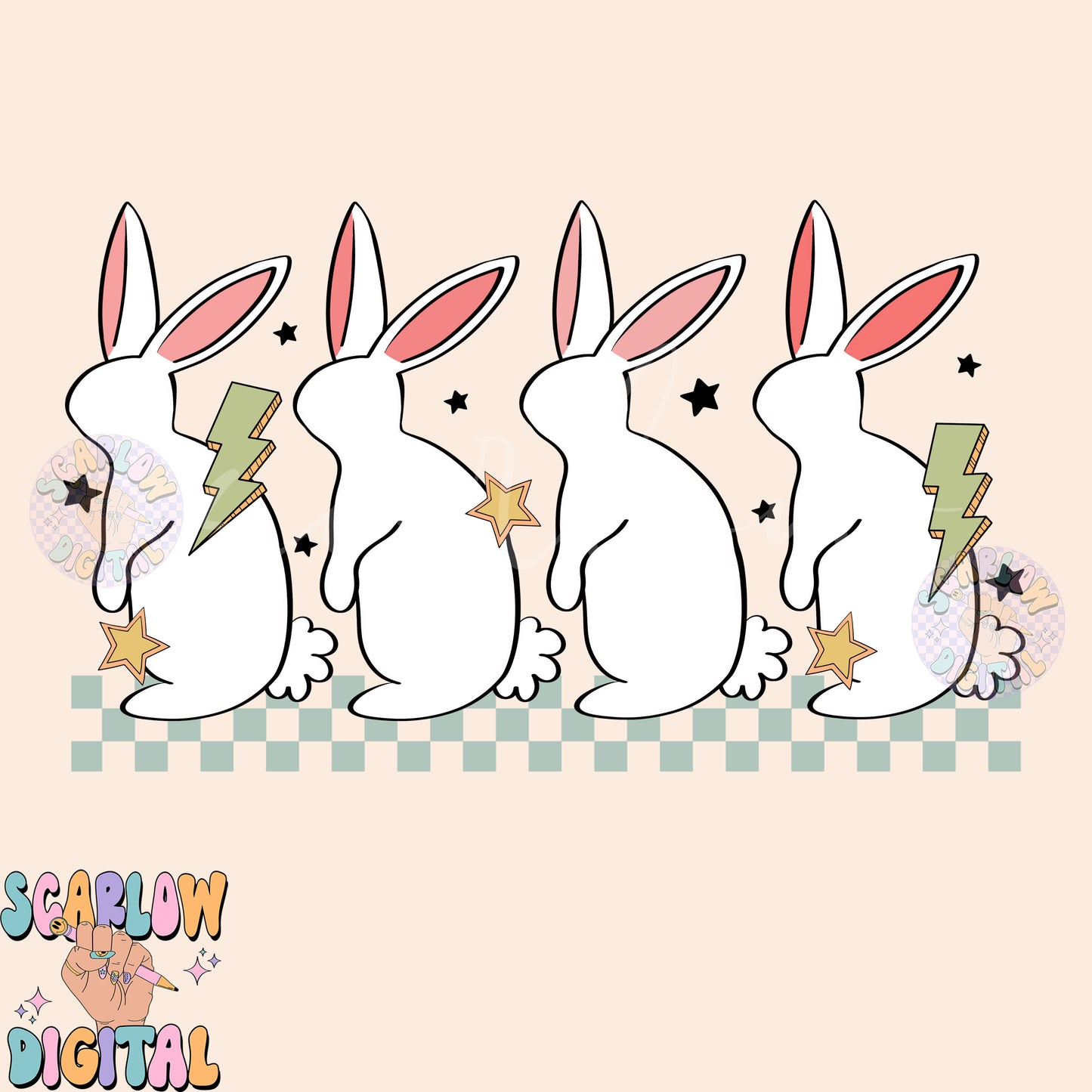 Retro Easter Bunnies PNG Sublimation Digital Design Download, stars png, retro boy png, easter png, boy easter png, no words png designs