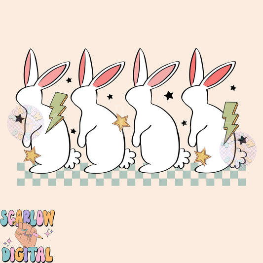 Retro Easter Bunnies PNG Sublimation Digital Design Download, stars png, retro boy png, easter png, boy easter png, no words png designs