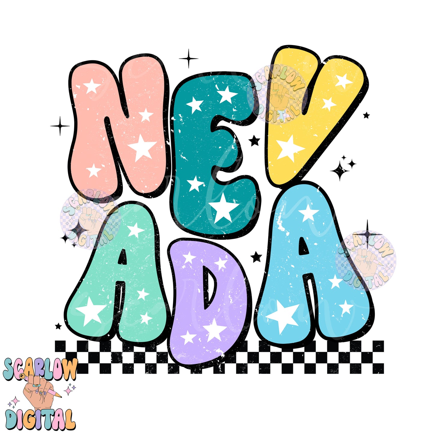 Nevada PNG Digital Design Download, city png design, colorful png, stars png, women png, Nevada tshirt design, retro png, state png design