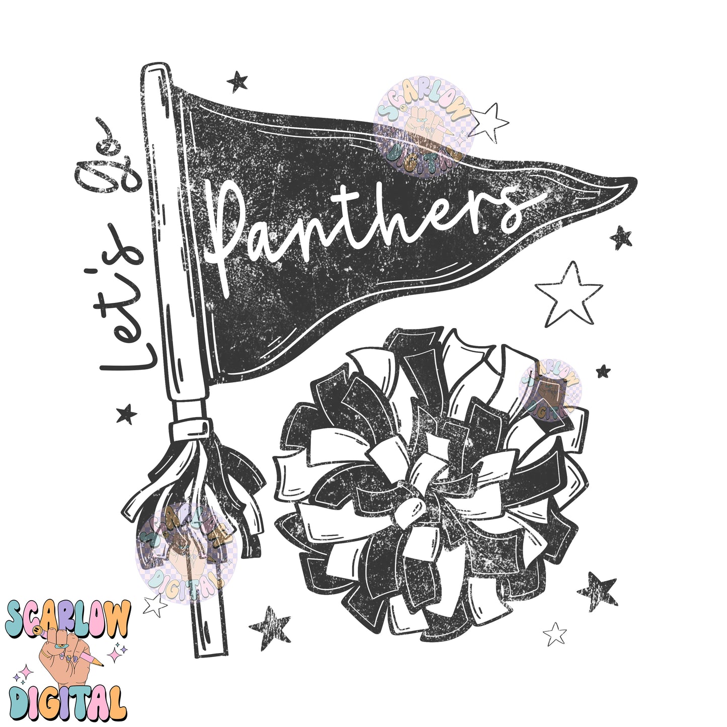 Let's Go Panthers PNG Digital Design Download, pom pom png, football png, sports png, single color png, school spirit png, team spirit png