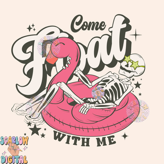 Float With Me PNG Digital Design Download, skeleton png, summer png, pool float png, flamingo png, funny png, swimming png, trendy png files