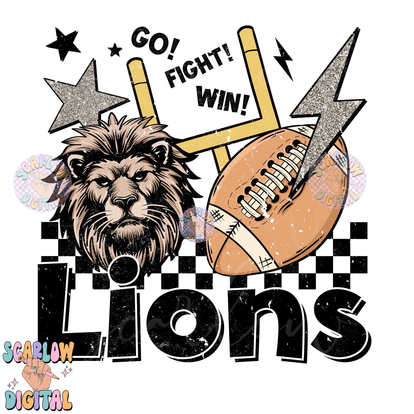 Lions PNG Digital Design Download, football png, retro Lions png, Lions mascot png, school mascot png, football season png designs