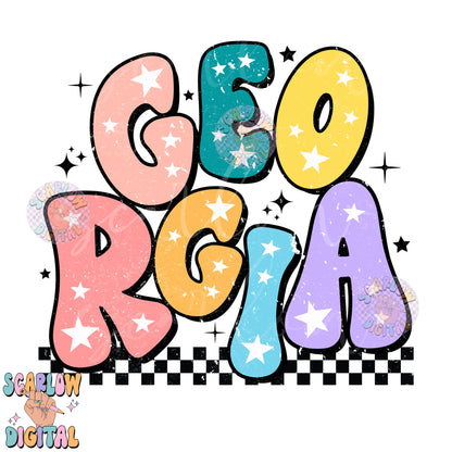 Georgia PNG Digital Design Download, city png design, colorful png, stars png, women png, Georgia tshirt png, retro png, hometown png