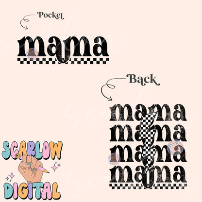 Mama Front and Back PNG Digital Design Bundle, grunge mama png, rocker mama png, pocket png, checkered mama png, png for mom, mama shirt png