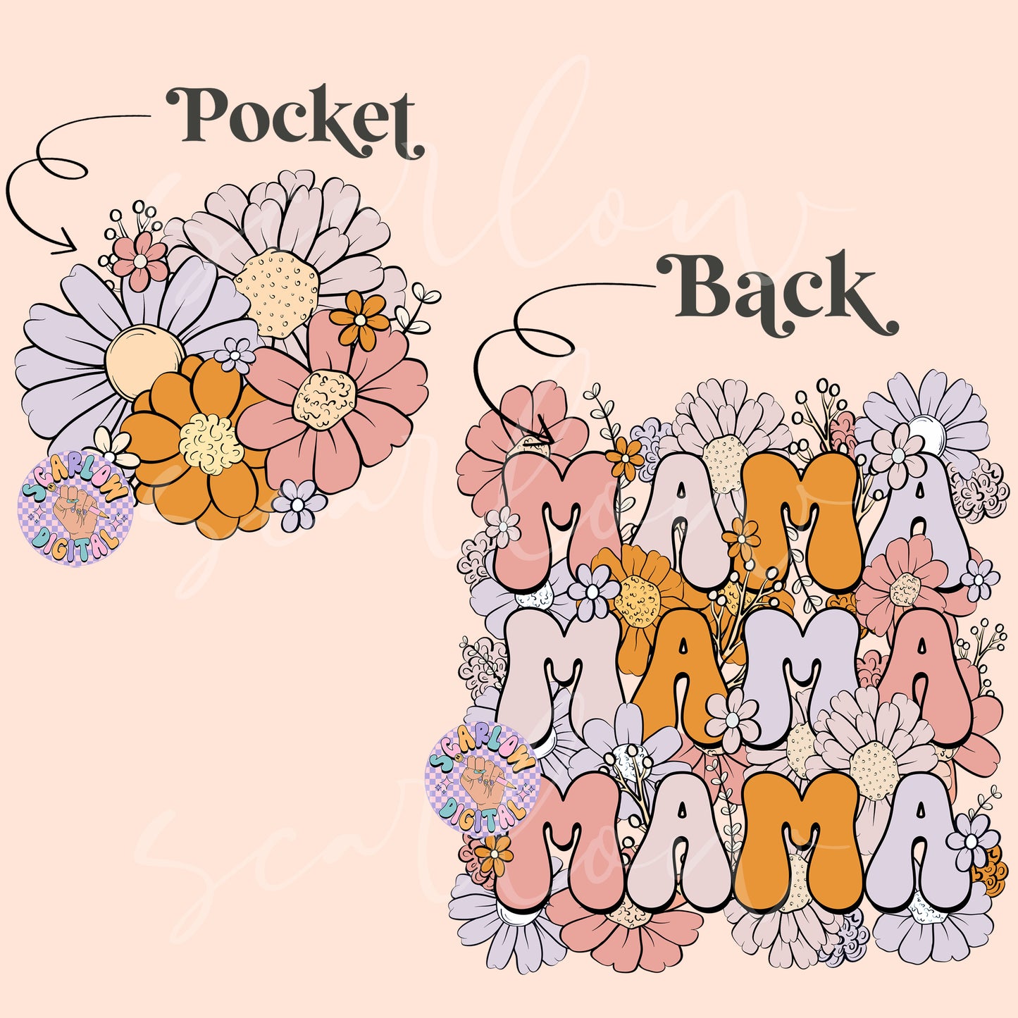 Mama Mini PNG Bundle-Floral Sublimation Digital Design Download-front and back png, pocket and back png, floral mama png, floral mini png