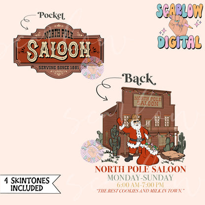 North Pole Saloon PNG Front and Back Bundle-Christmas Sublimation Digital Design Download-western christmas png, country santa claus png