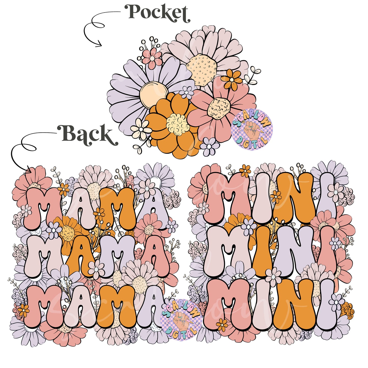 Mama Mini PNG Bundle-Floral Sublimation Digital Design Download-front and back png, pocket and back png, floral mama png, floral mini png