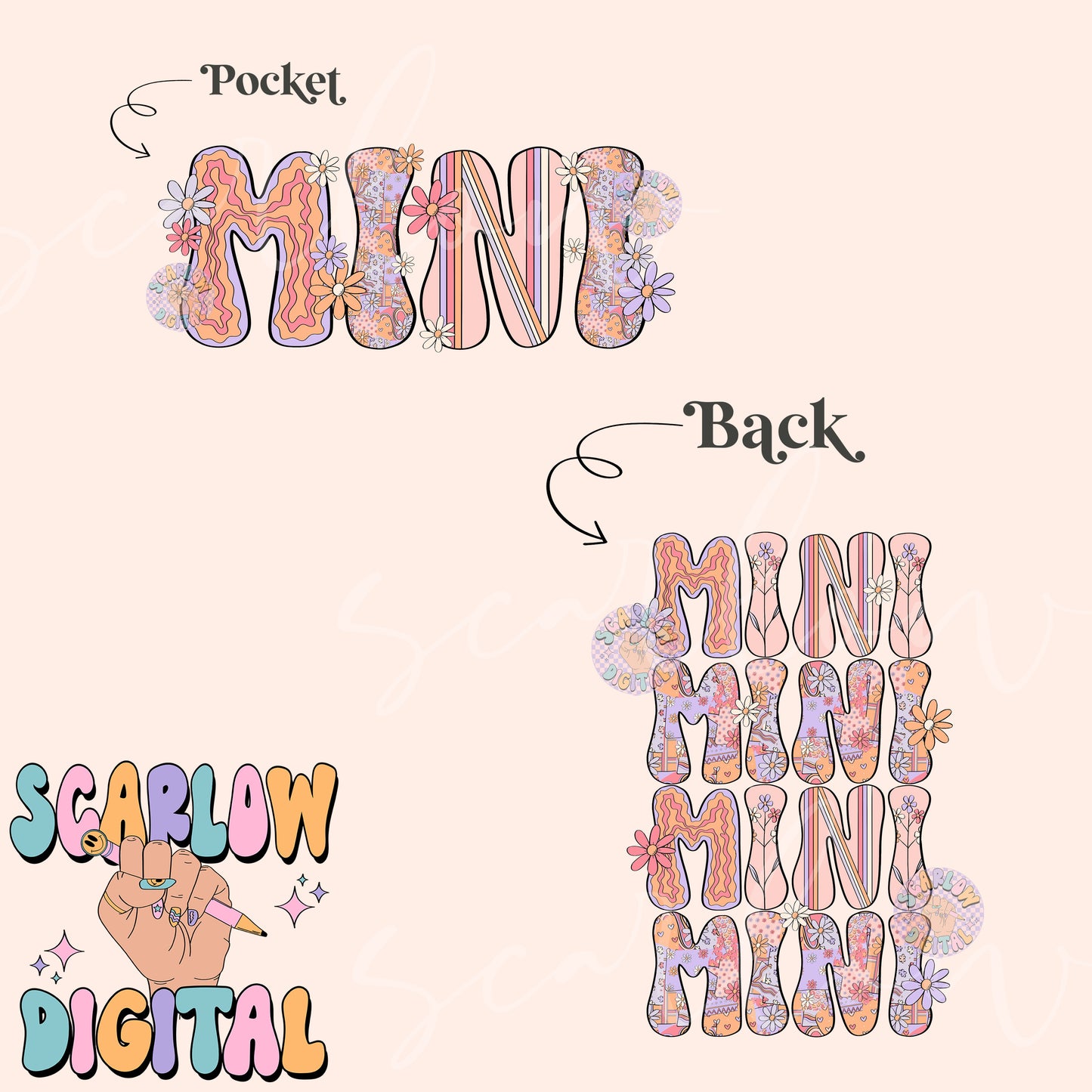 Front and Back Mini PNG Digital Design Download, floral mini png, trendy kids png, retro kids png, mama mini png, mommy and me png design