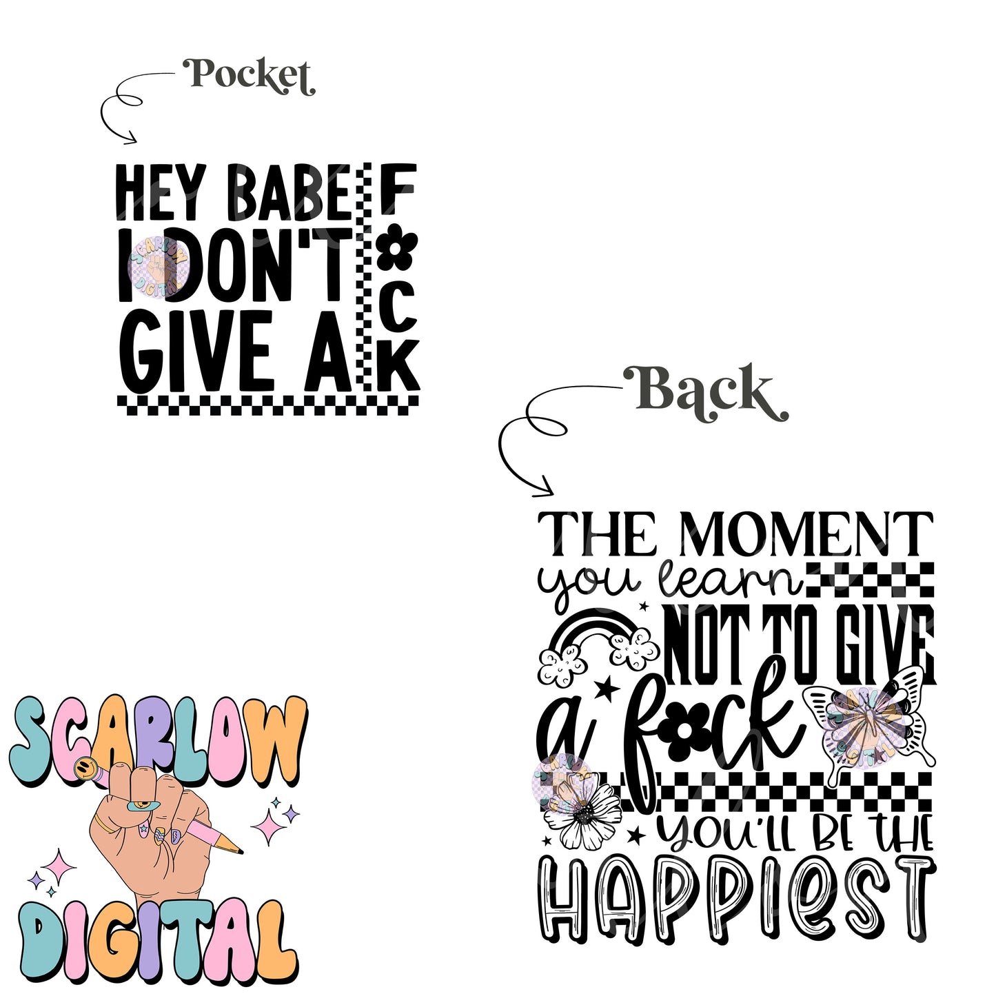 Don't Give a F*ck Front and Back PNG Bundle Digital Design Download, butterfly png, flowers png, rainbow png, snarky png, crude humor png