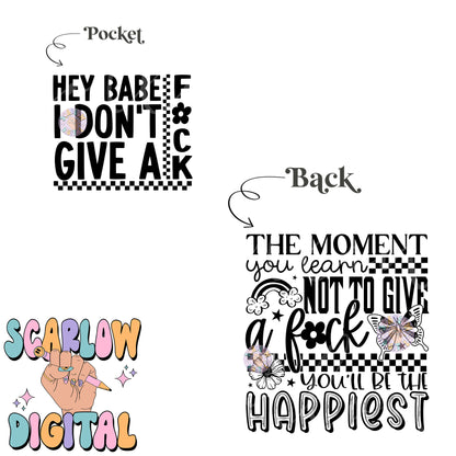 Don't Give a F*ck Front and Back PNG Bundle Digital Design Download, butterfly png, flowers png, rainbow png, snarky png, crude humor png