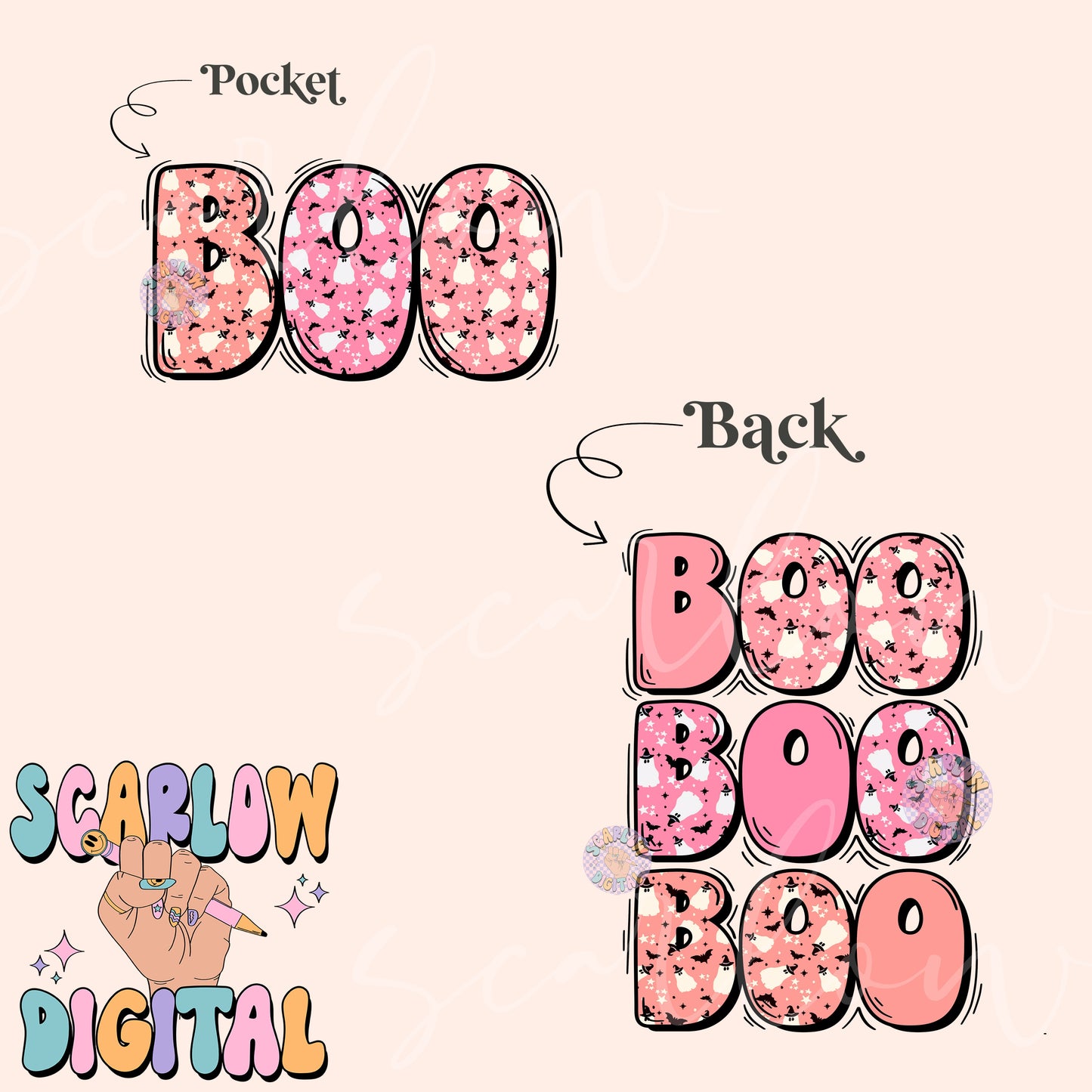 Boo Halloween Front and Back PNG Digital Design Download Bundle, spooky season png, ghosts png, kids halloween png, fall tshirt png designs