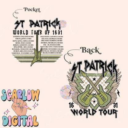 St Patrick World Tour PNG-Saint Patrick's Day Sublimation Digital Design Download-rock concert png, guitar png, lucky png, shamrock png
