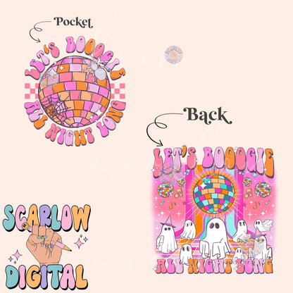 Let's Booogie All Night Long Front and Back PNG Digital Design Download Bundle, halloween front and back png, groovy png, ghost png designs