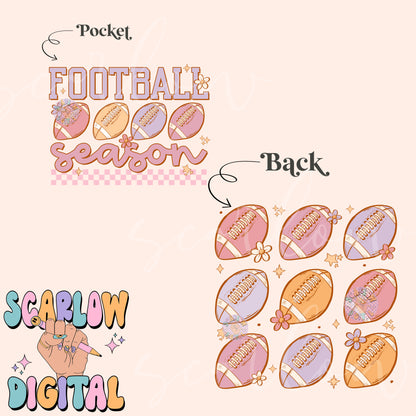 Football Season Front and Back PNG Digital Design Download, cute footballs png, pocket png, football tshirt designs, girl png, boho png