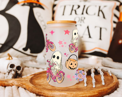 Ghost Bicycle Glass Can Wrap PNG-Halloween 16 oz. Can Glass Sublimation Digital Design Download-spooky can glass png, fall cup wraps png
