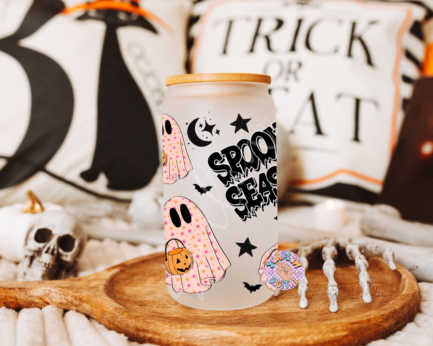 Ghost Glass Can Wrap PNG-Halloween 16 oz. Can Glass Sublimation Digital Design Download-spooky can glass png, fall cup wraps png designs