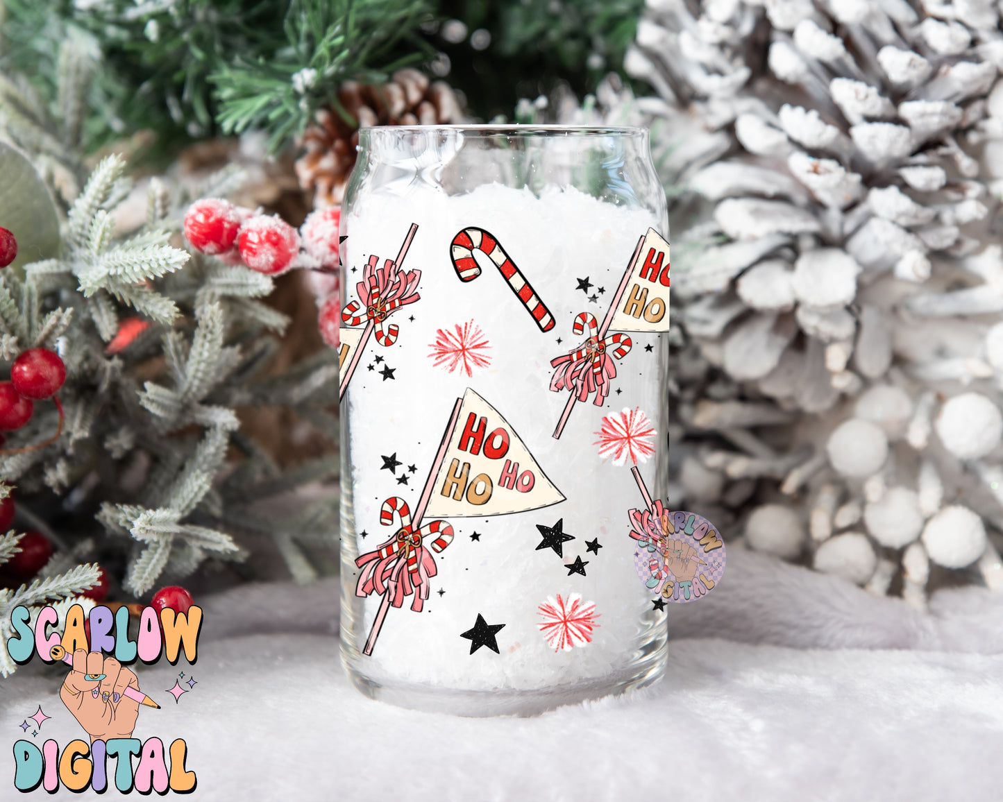 Christmas Can Glass Wrap PNG Digital Design Download, christmas flag can glass wrap, 16 ounce beer can glass wrap png design, candy cane png