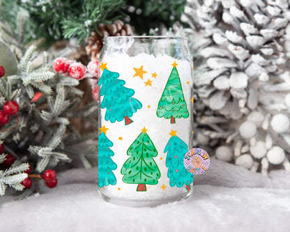 Christmas Trees Can Glass Wrap PNG Digital Design Download, funky christmas can glass wrap, 16 ounce can glass wrap, christmas png designs