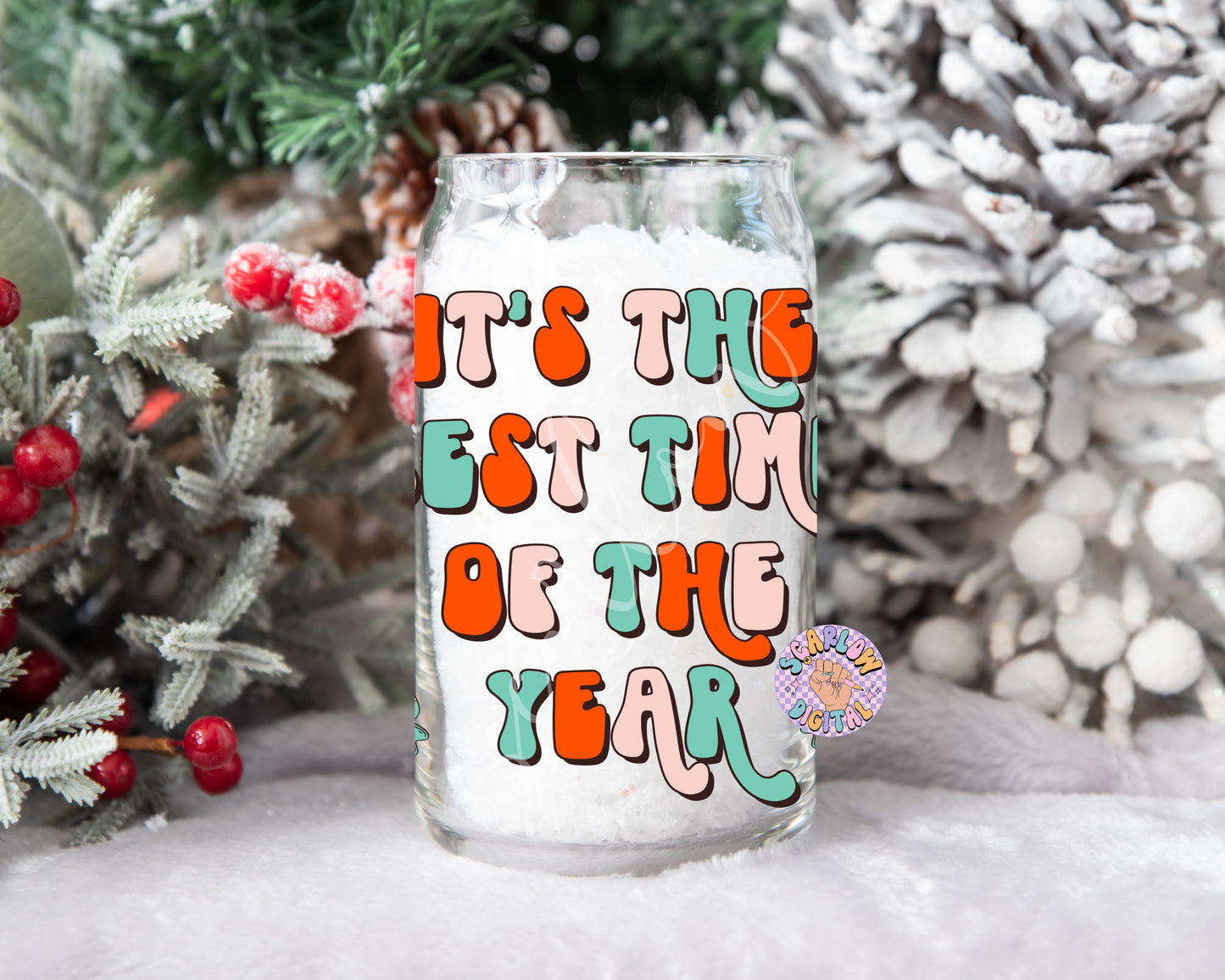 It's The Best Time of The Year Christmas Can Glass Wrap PNG Digital Design Download, christmas can glass wrap, 16 oz can glass wrap png file