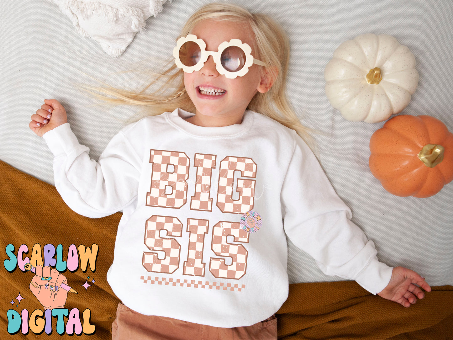 Big Sis PNG-Checkered Sublimation Digital Design Download-big sister png, sister png, png for girls, simple girl png, big sis/little sis png