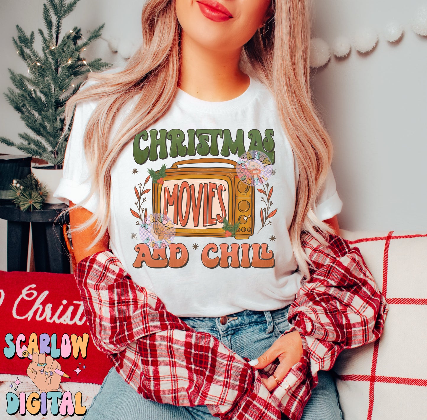 Christmas Movies and Chill PNG Digital Design Download, xmas movies png, traditional christmas png, vintage christmas png, trendy winter png