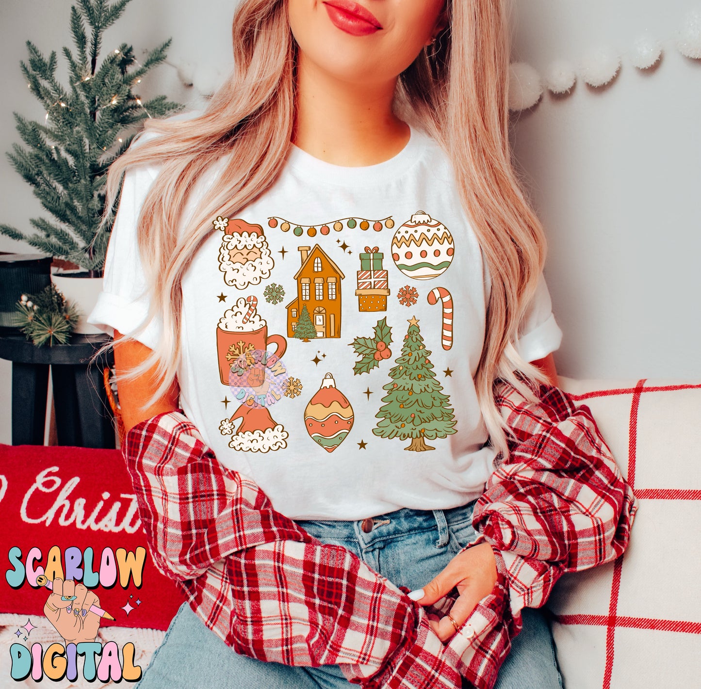 Christmas Things PNG Digital Design Download, santa claus png, gingerbread house png, christmas tree png, candy cane png, hot cocoa png