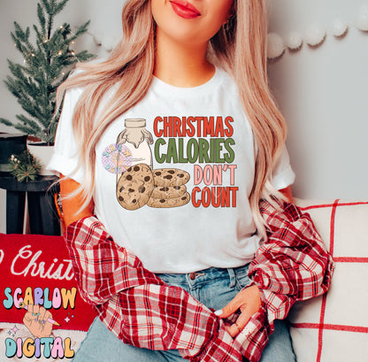 Christmas Calories Don't Count PNG Sublimation Digital Design Download-milk and cookies png, chocolate chip cookies png, funny christmas png