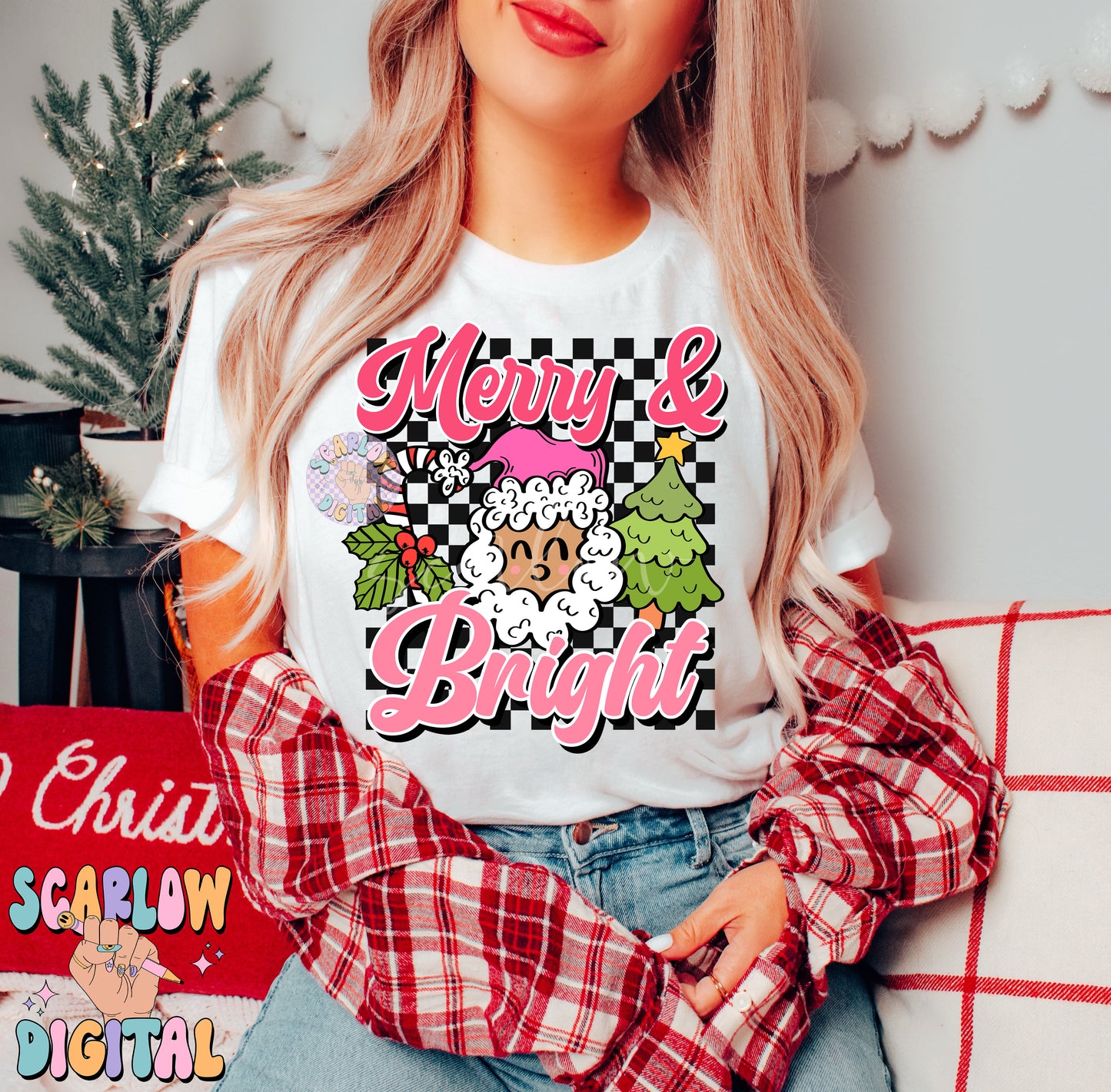 Merry and Bright PNG-Christmas Sublimation Digital Design Download-christmas tree png, retro christmas png, preppy christmas png, santa png