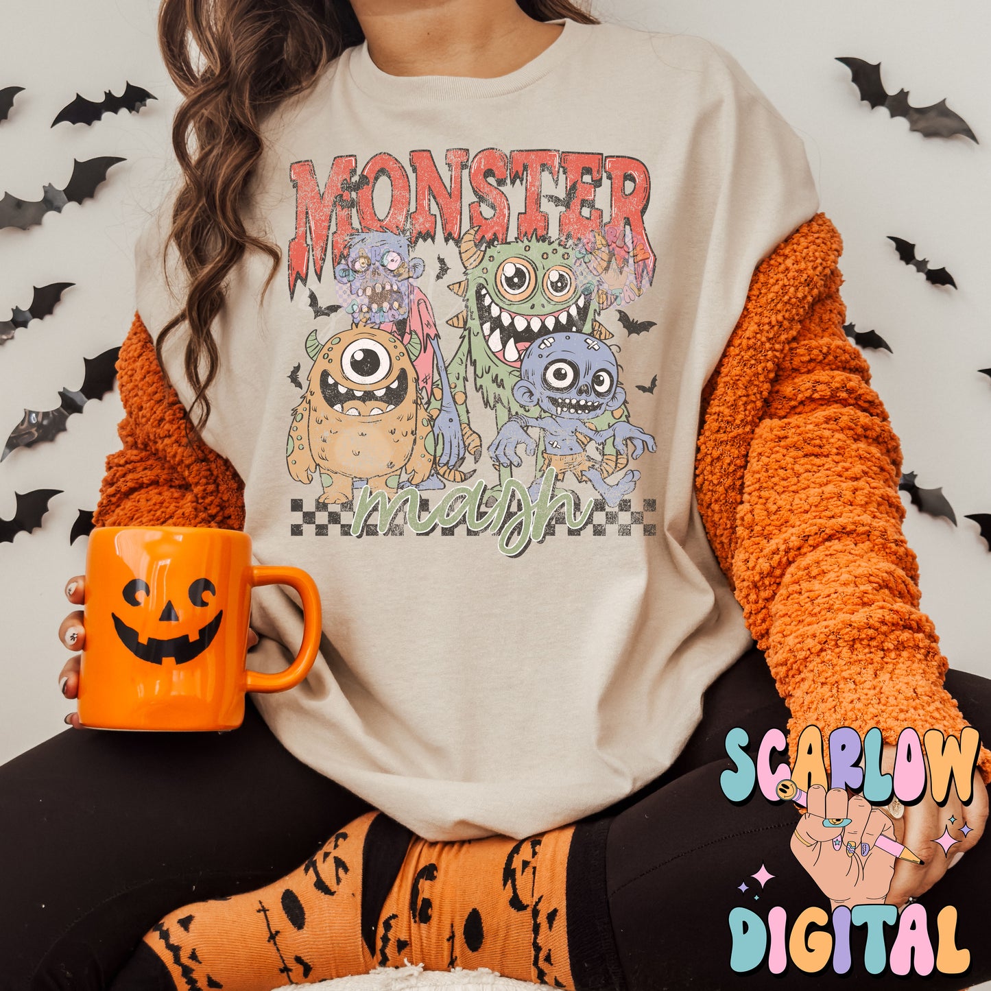 Monsters PNG Digital Design Download, Halloween png, vintage png designs, spooky season png, retro halloween png, zombies png, grunge png