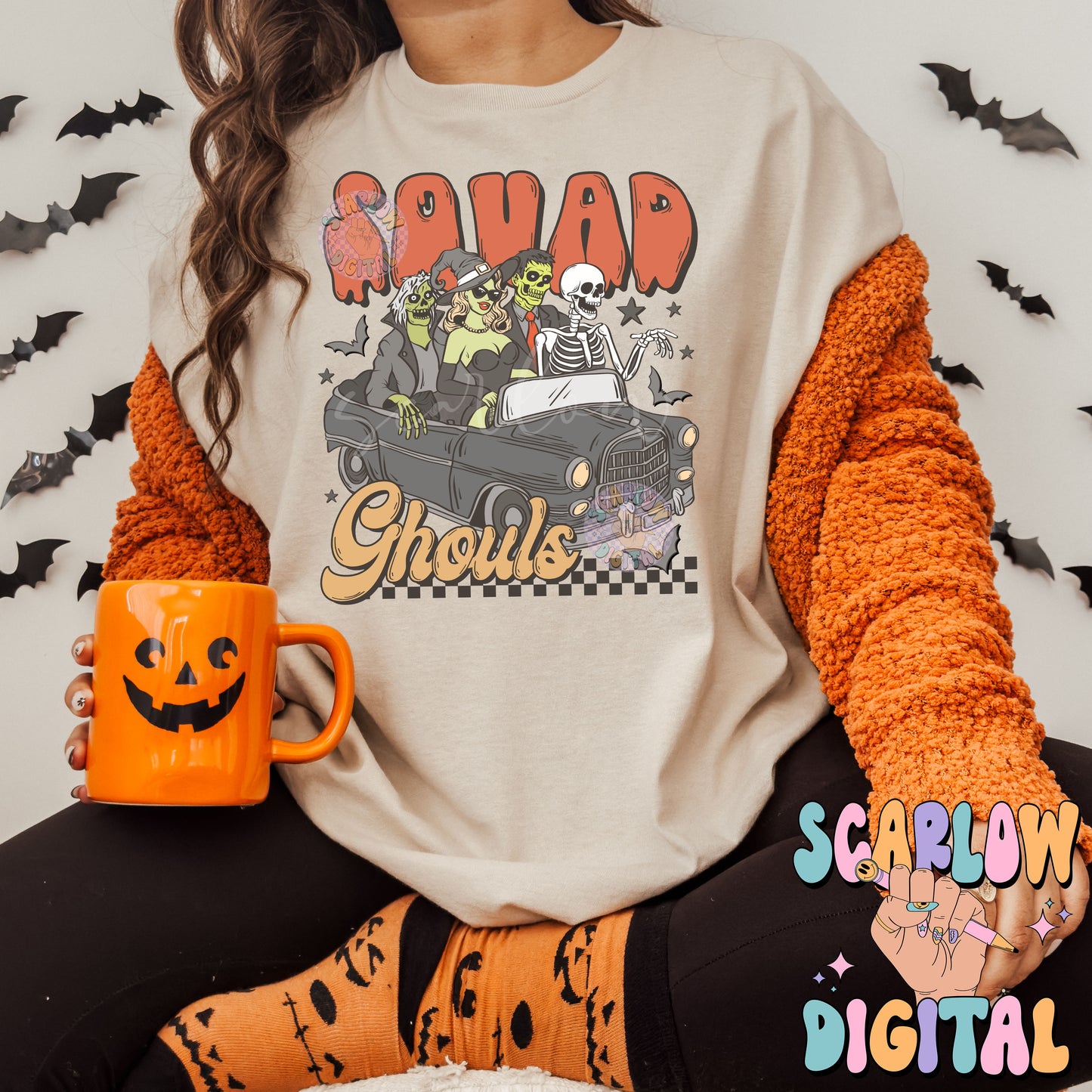 Squad Ghouls PNG Digital Design Download, Halloween png, spooky season png, checkers png, skeleton png, witch png, zombie png, horror png