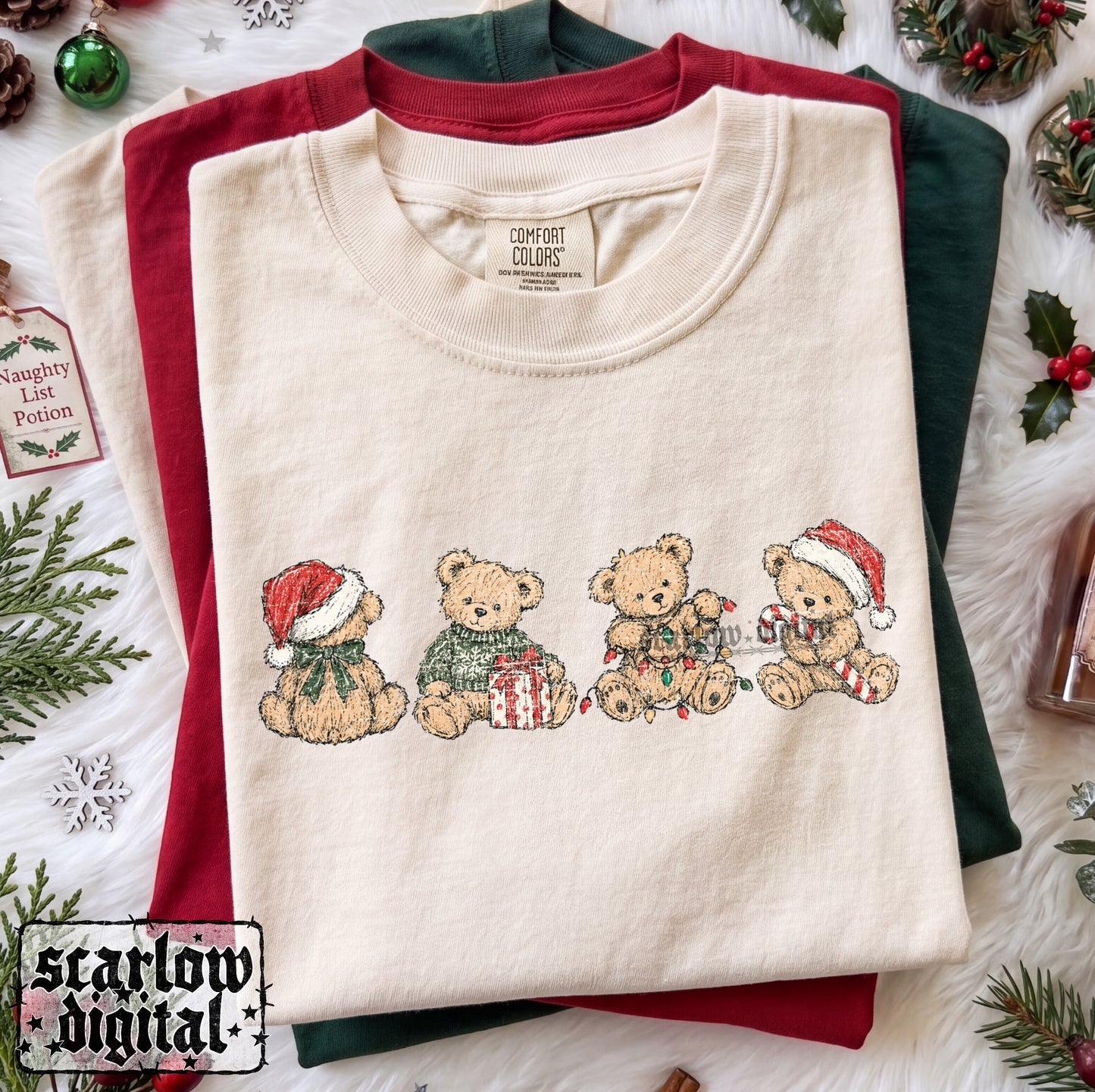 Old Vintage Christmas Teddy Bears PNG Digital Design