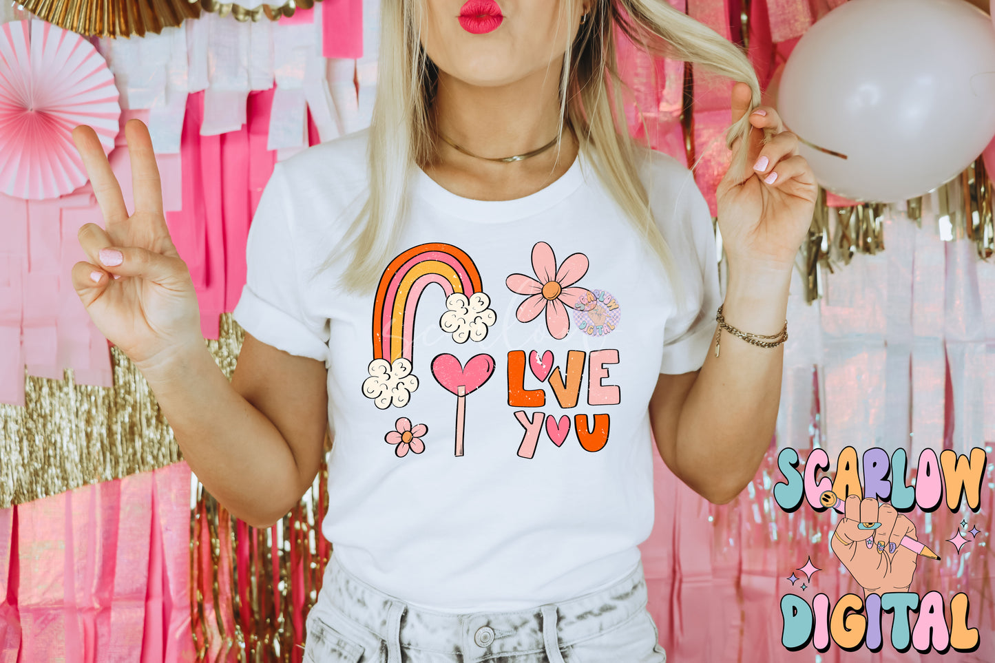 Love You PNG-Valentine's Day Sublimation Digital Design Download-boho rainbow png, flowers png, hearts png, heart sucker png design