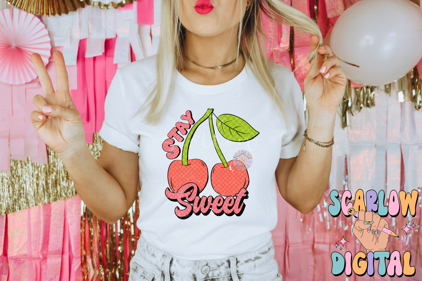 Stay Sweet PNG-Valentine's Day Sublimation Digital Design Download-cherries png, fruit png, kids valentines png, checkered png, retro png